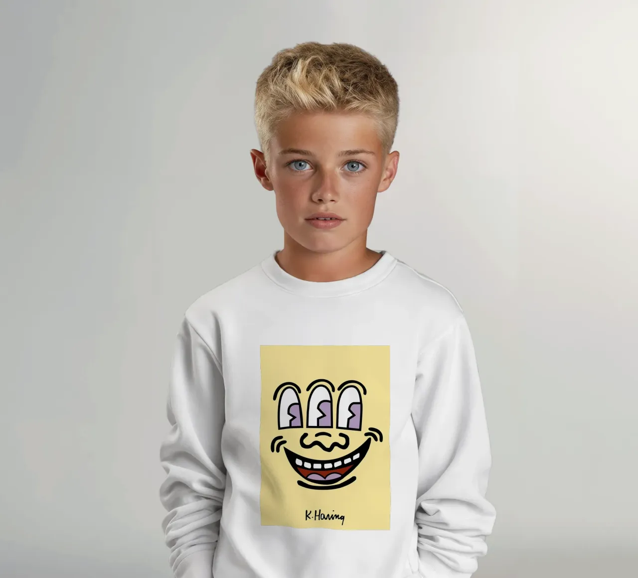 Stampa pop di Keith Haring con la faccia a tre occhi felpa bambino da ClubArt