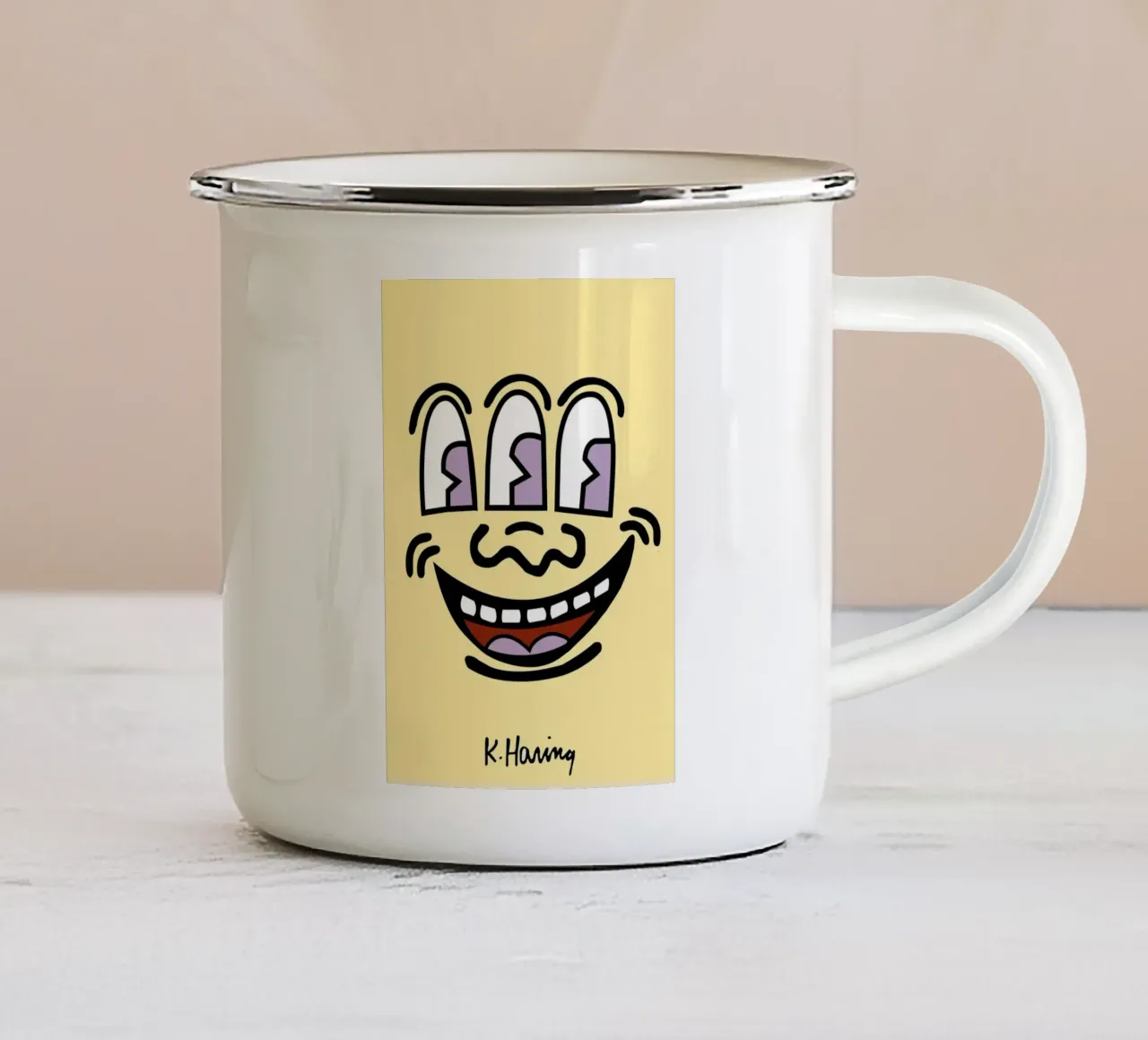 Keith Haring Drieogig Gezicht Pop Art Print emaille mok van ClubArt