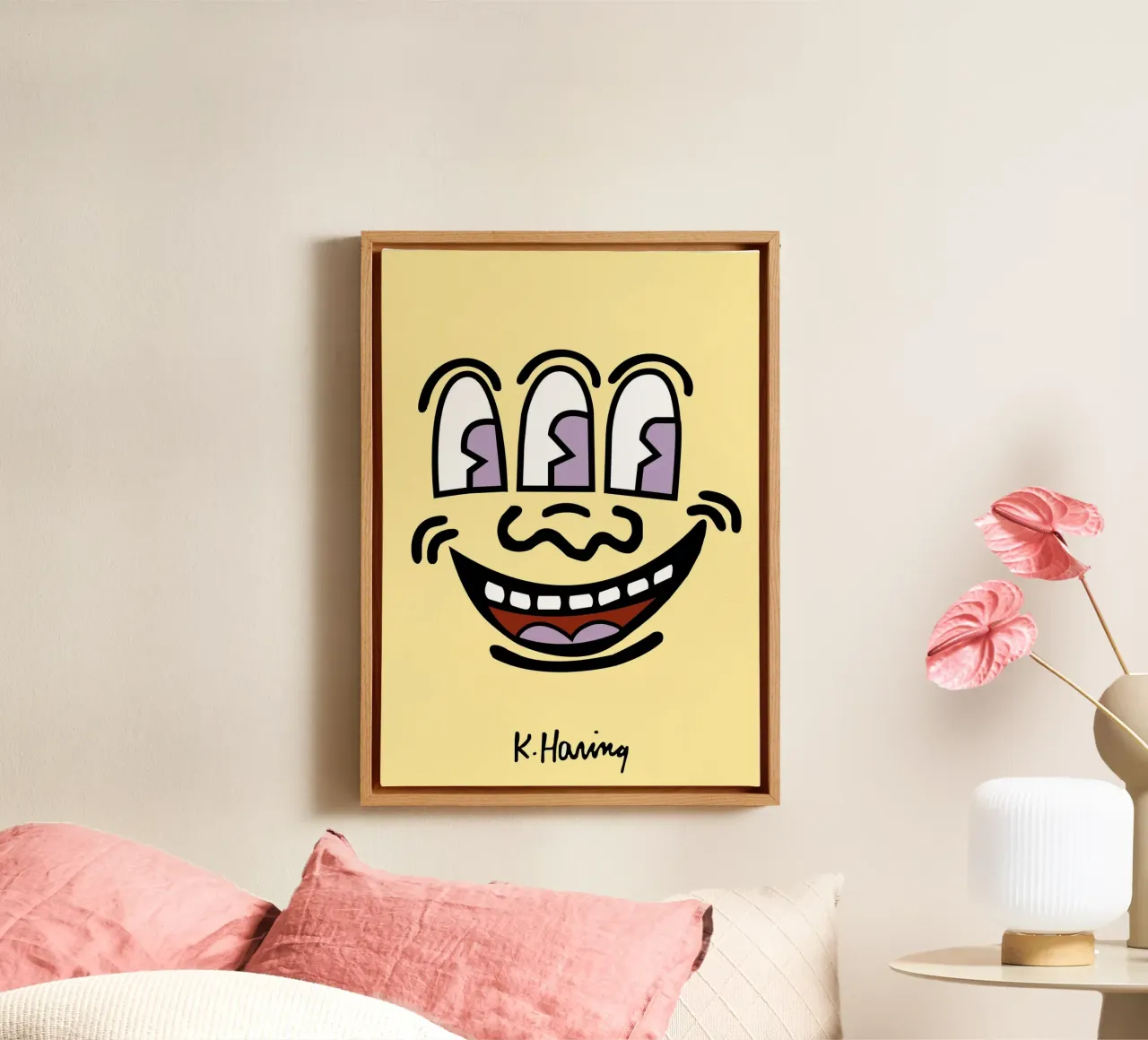 Keith Haring Drieogig Gezicht Pop Art Print canvas met Baklijst van ClubArt