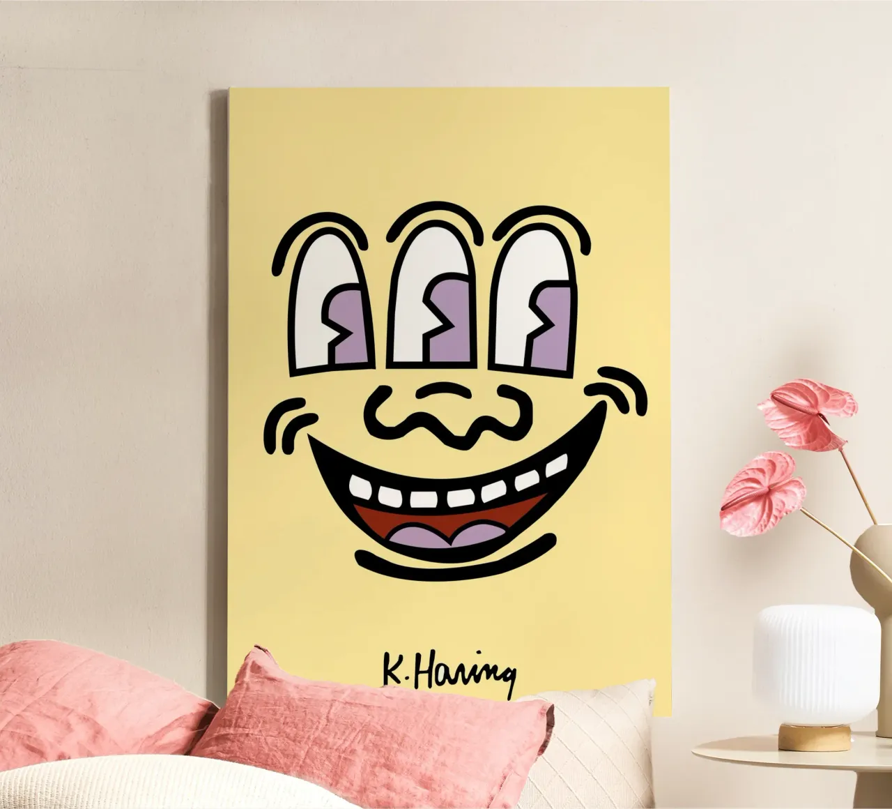 Keith Haring Drieogig Gezicht Pop Art Print canvas met Baklijst van ClubArt