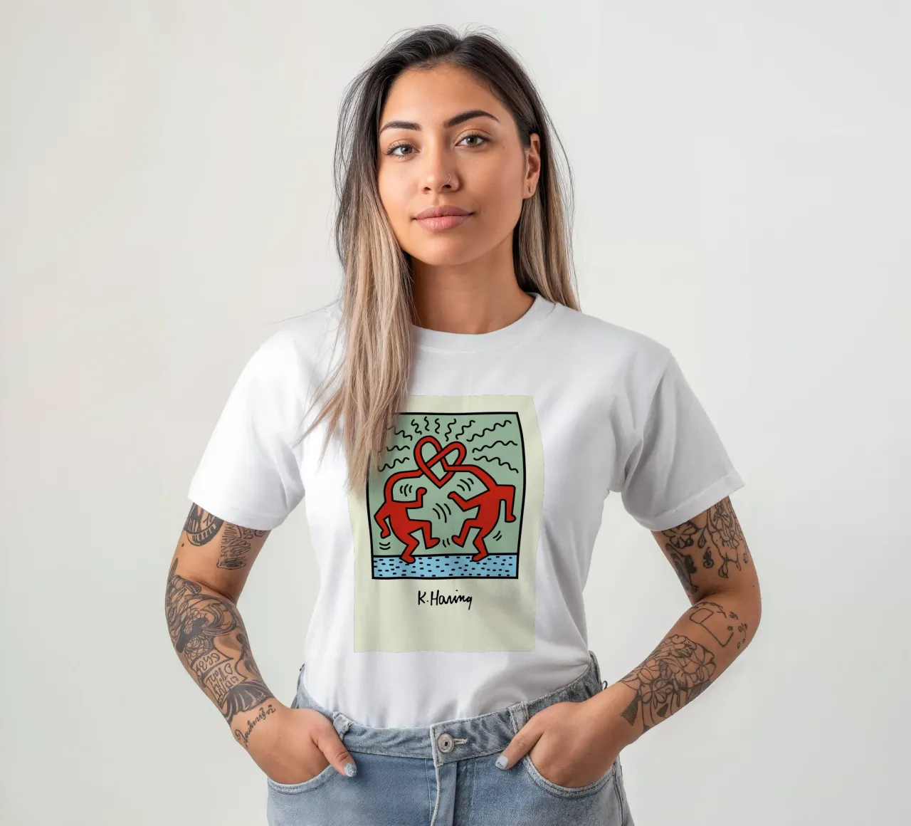 Poster pop art Keith Haring Heart Connection t-shirt da ClubArt