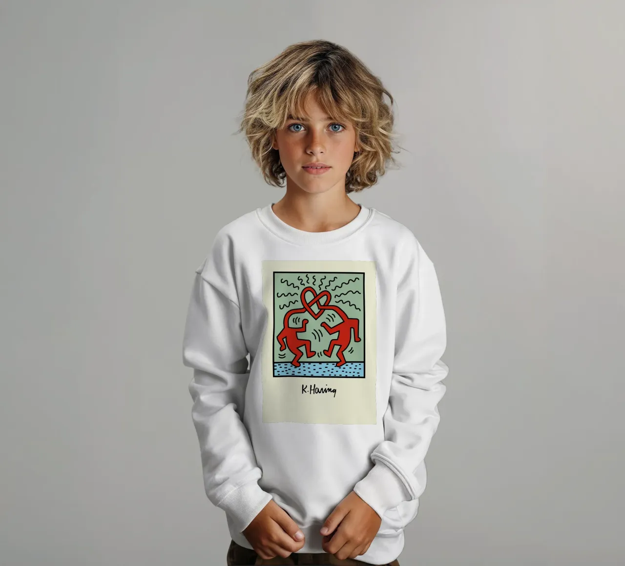 Poster pop art Keith Haring Heart Connection felpa bambino da ClubArt