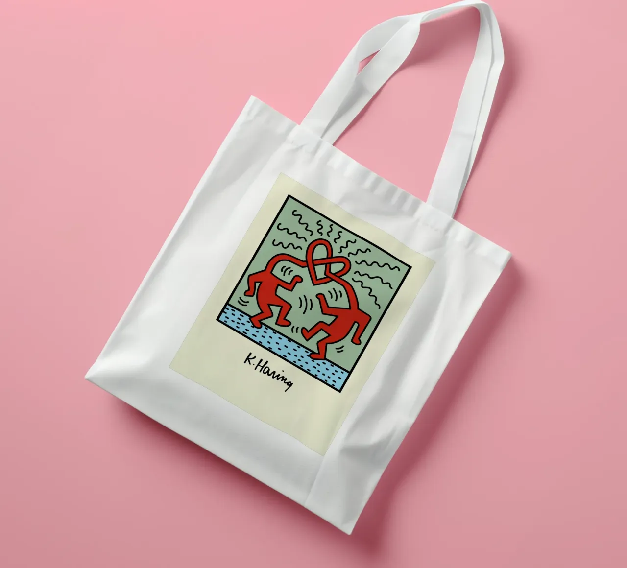 Poster pop art Keith Haring Heart Connection borsa in juta da ClubArt