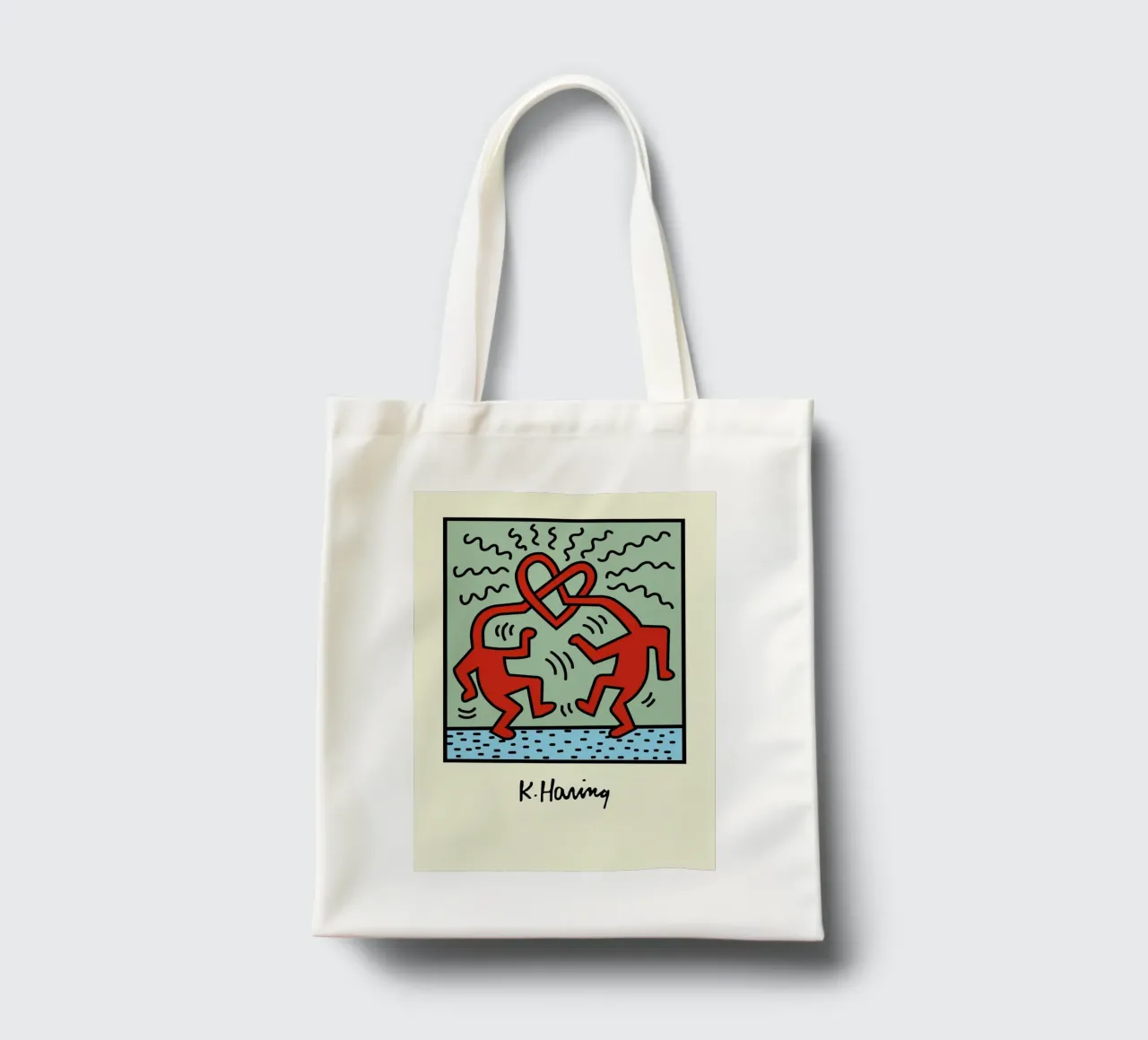 Poster pop art Keith Haring Heart Connection borsa in juta da ClubArt
