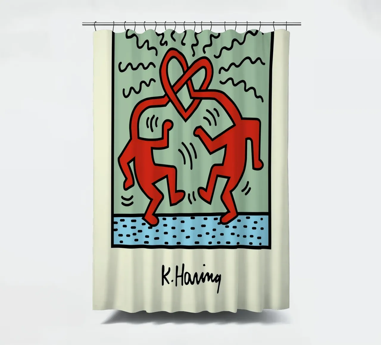 Poster pop art Keith Haring Heart Connection tenda da doccia da ClubArt
