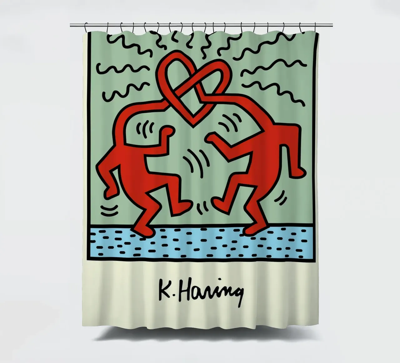 Poster pop art Keith Haring Heart Connection tenda da doccia da ClubArt