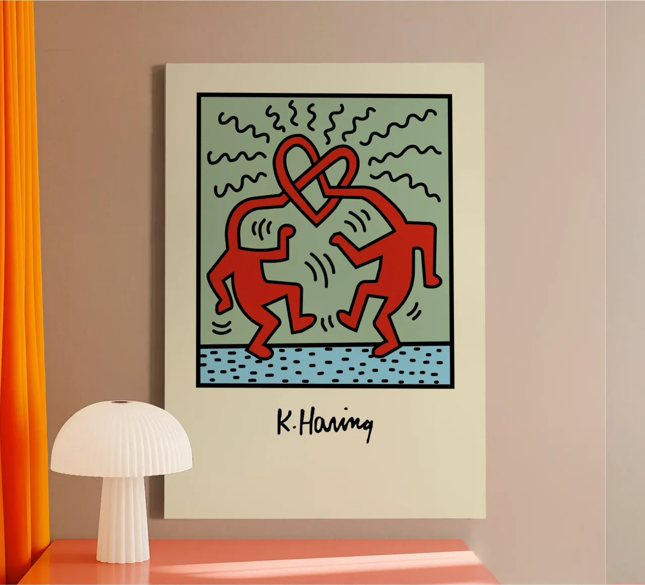 Keith Haring Heart Connection Pop Art Poster Leinwand mit Schattenfugenrahmen von ClubArt