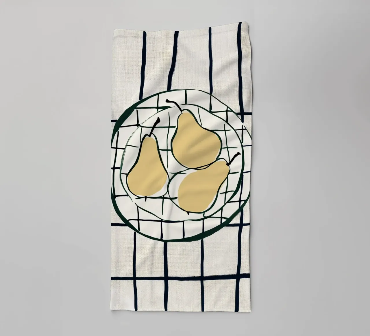 Pears on chequered pattern towel by Carinaprint