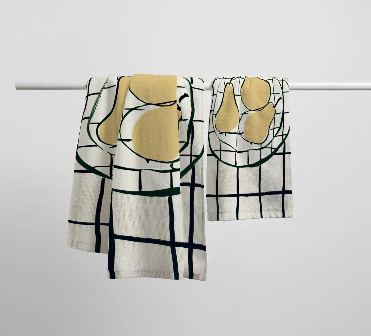 Pears on chequered pattern towel by Carinaprint