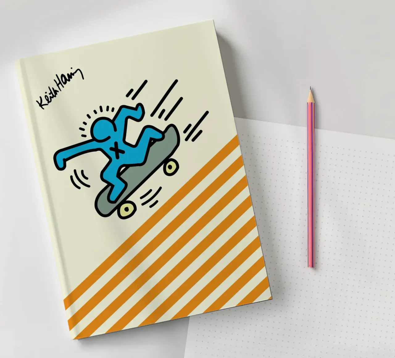 Keith Haring Skateboarder Pop Art Print notebook by ClubArt