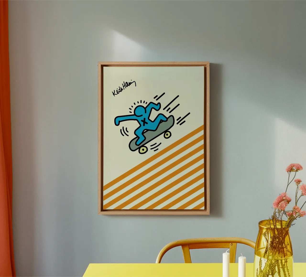 Keith Haring Skateboarder Pop Art Druck Leinwand mit Schattenfugenrahmen von ClubArt