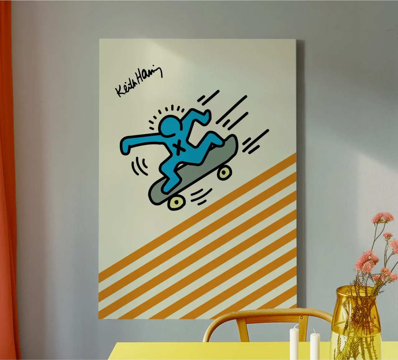 Keith Haring Skateboarder Pop Art Druck Leinwand mit Schattenfugenrahmen von ClubArt