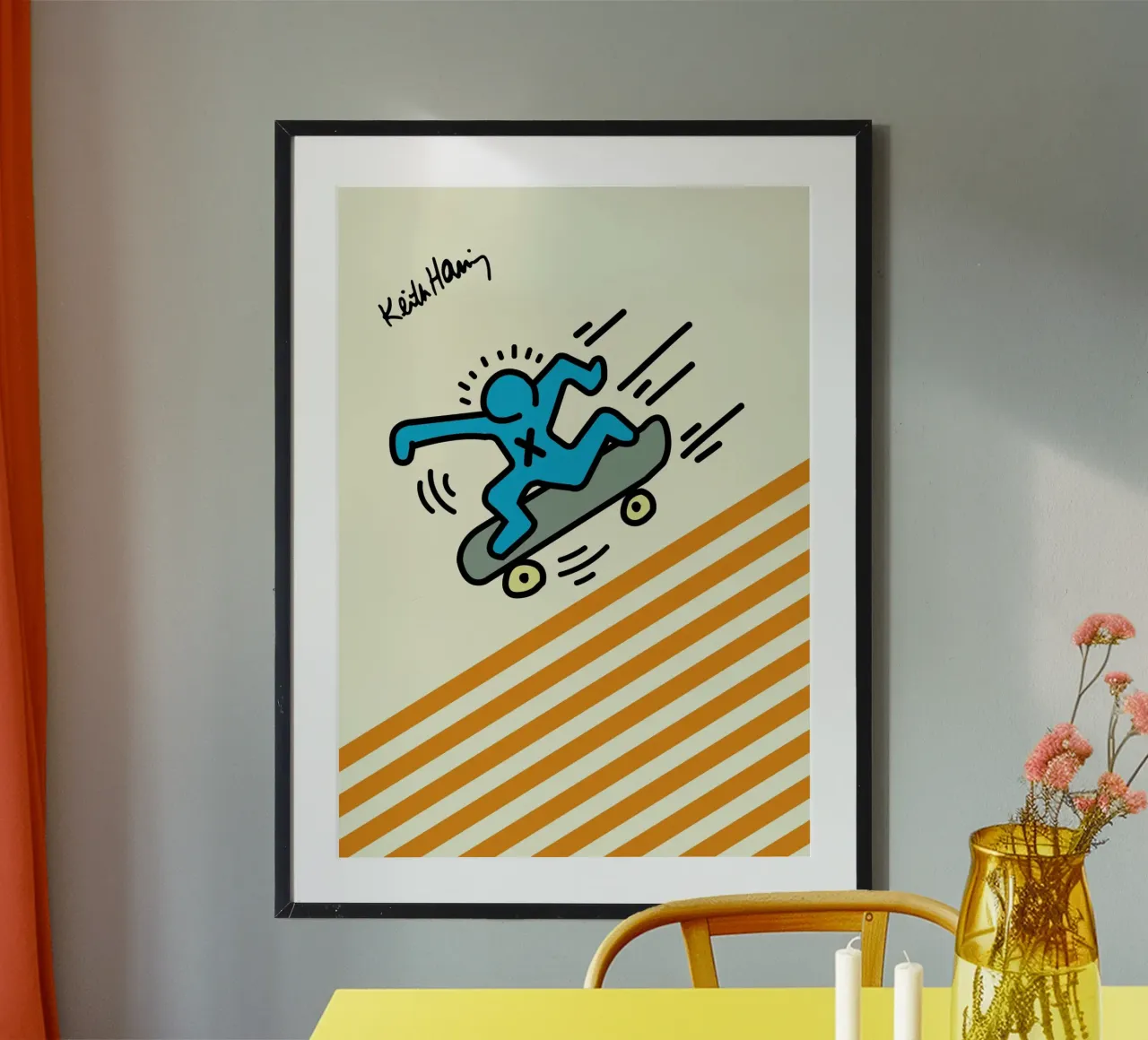 Stampa pop art di Keith Haring Skateboarder poster con telaio in alluminio da ClubArt