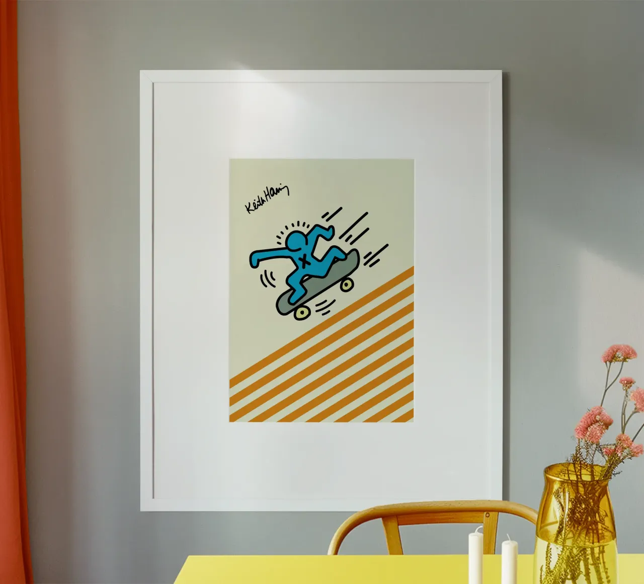 Stampa pop art di Keith Haring Skateboarder poster con telaio in alluminio da ClubArt