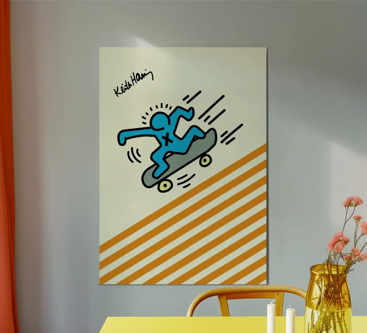 Stampa pop art di Keith Haring Skateboarder poster con telaio in alluminio da ClubArt