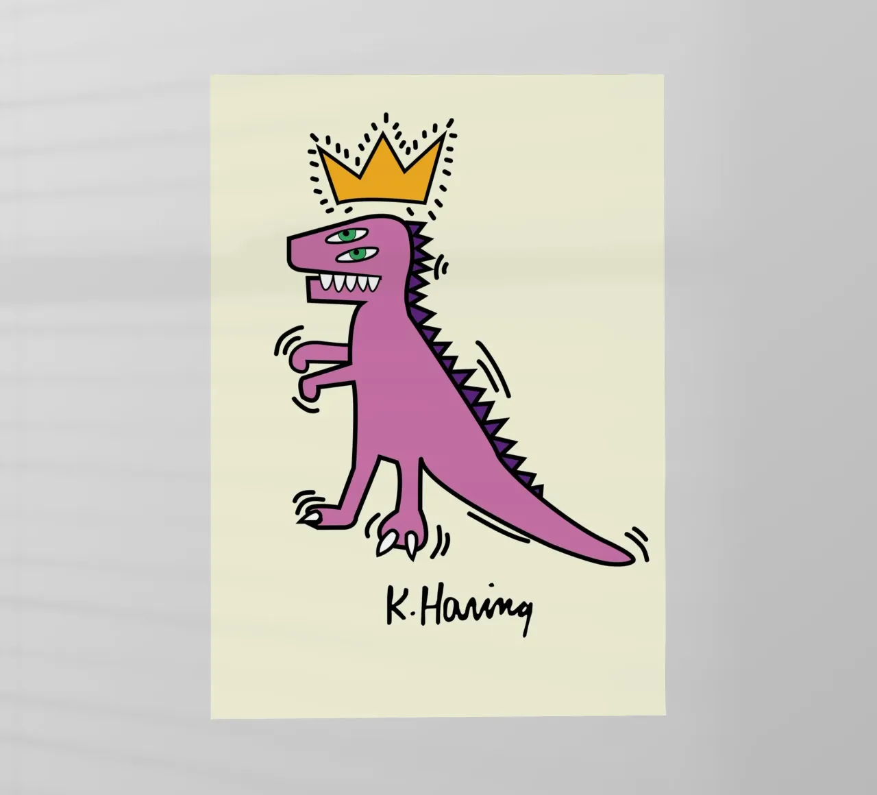 Keith Haring Dinosauro pop art con corona Poster pellicola backlit da ClubArt