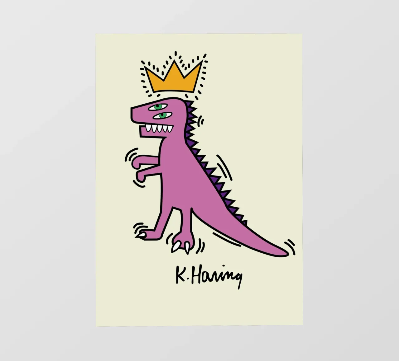 Keith Haring Dinosauro pop art con corona Poster pellicola backlit da ClubArt