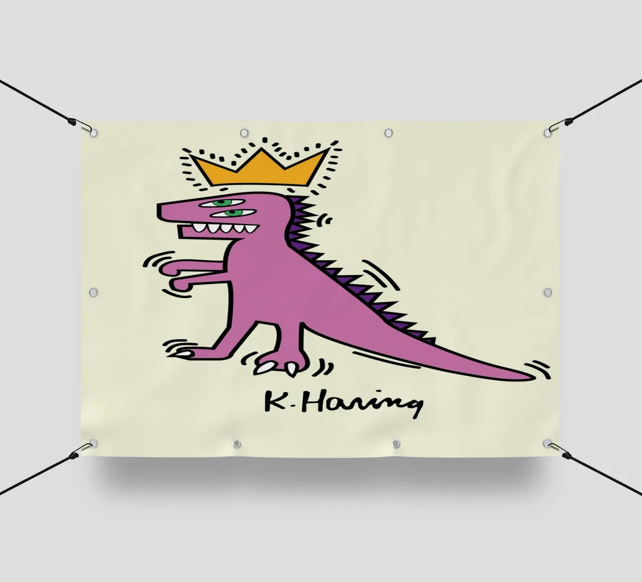 Keith Haring Dinosauro pop art con corona Poster telo in pvc da ClubArt