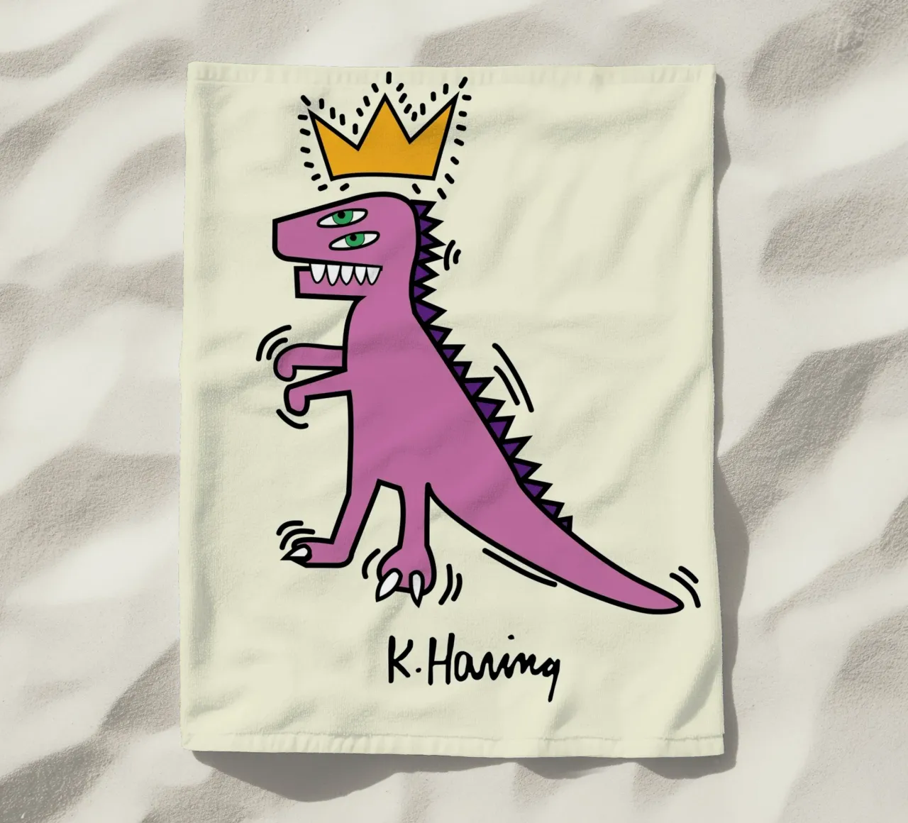 Keith Haring Dinosauro pop art con corona Poster telo mare da ClubArt