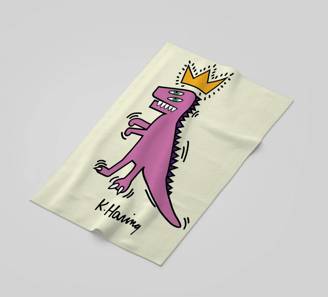 Keith Haring Dinosauro pop art con corona Poster telo mare da ClubArt