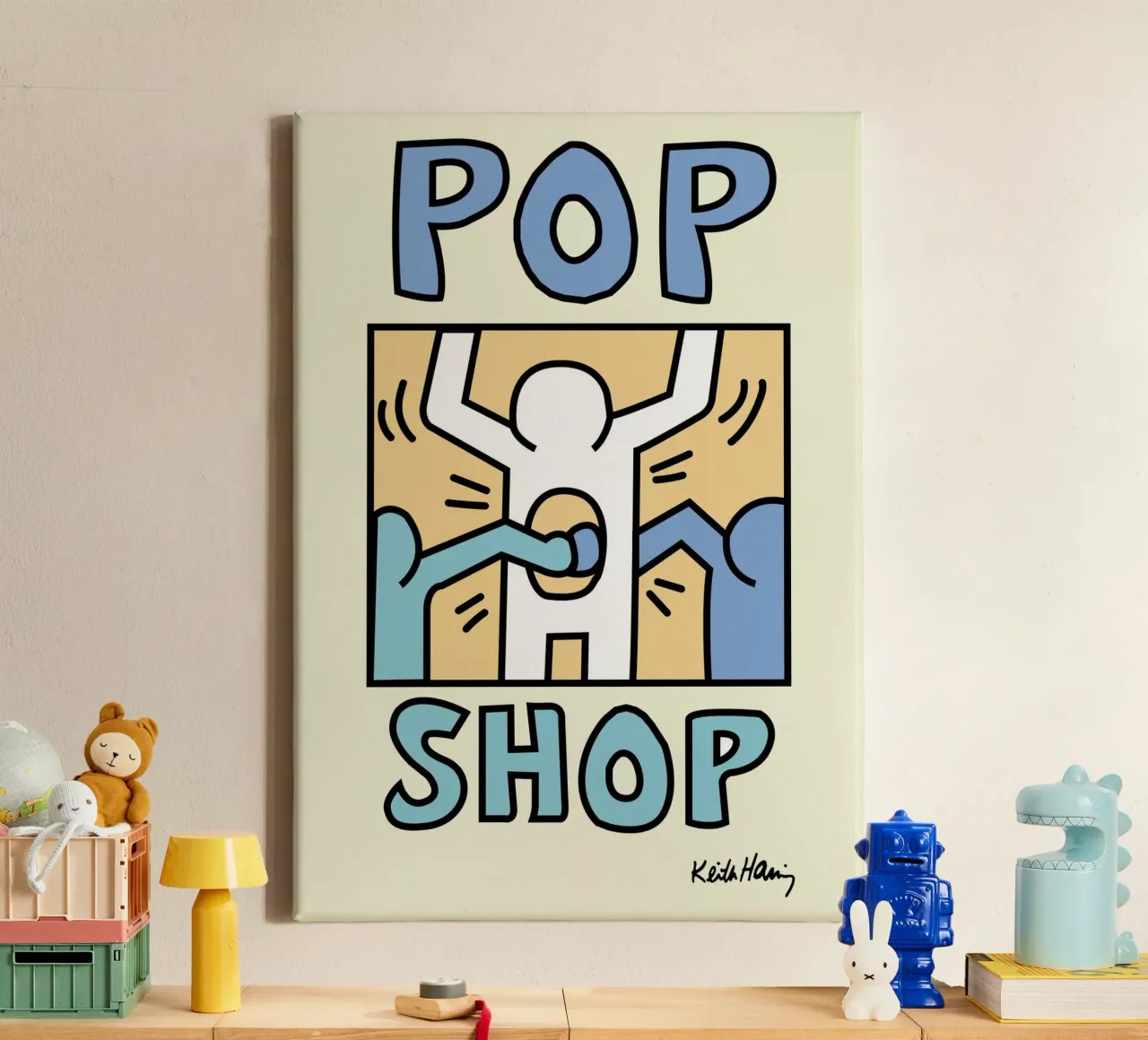Keith Haring Pop Shop Street Art Poster canvas met Baklijst van ClubArt