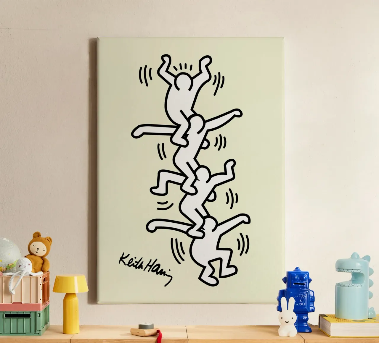 Keith Haring Menselijke Toren Pop Art Print canvas met Baklijst van ClubArt