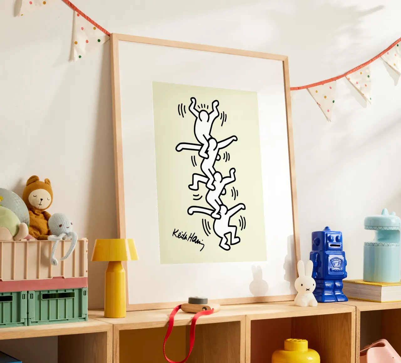 Stampa pop di Keith Haring Human Tower poster con telaio in plastica da ClubArt