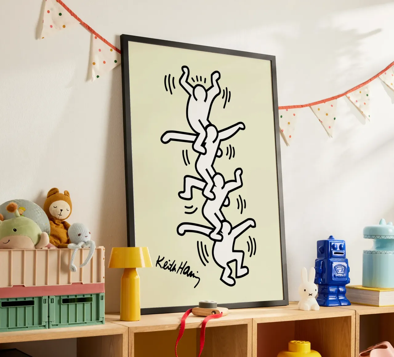 Stampa pop di Keith Haring Human Tower poster con telaio in plastica da ClubArt