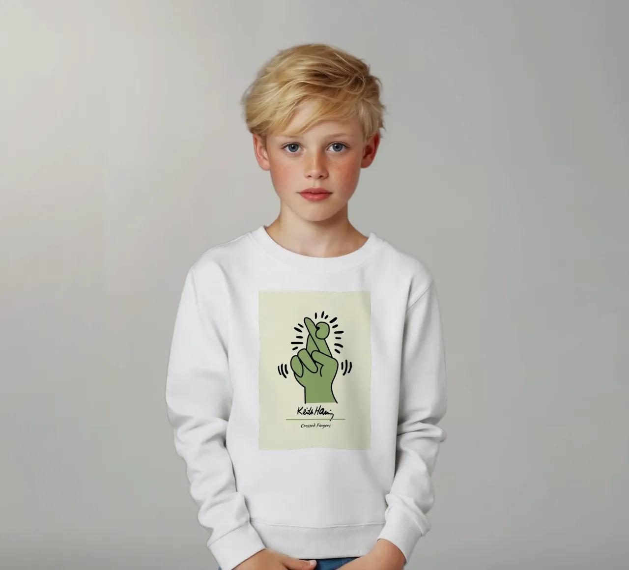 Stampa pop di Keith Haring con dita incrociate felpa bambino da ClubArt