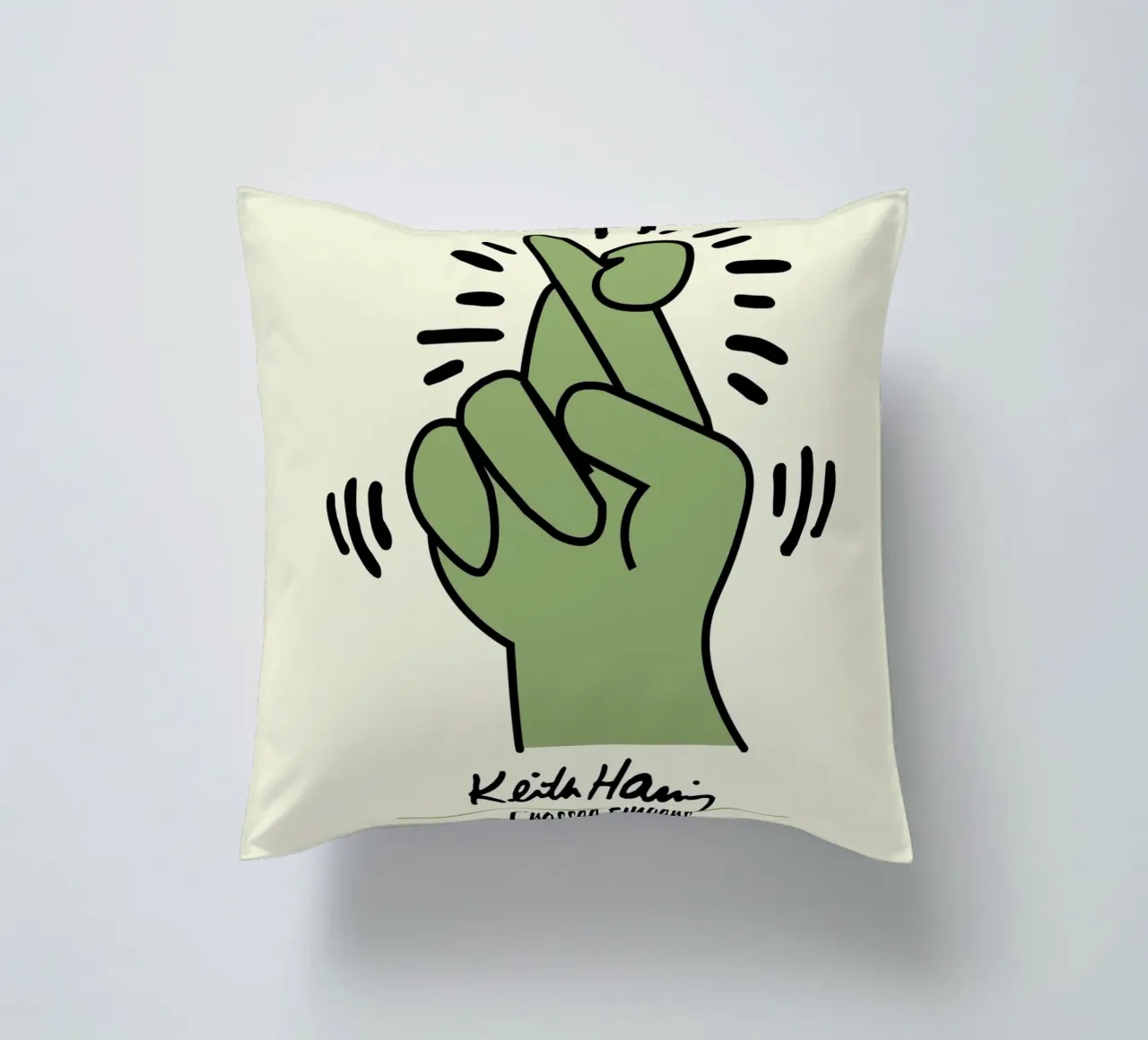Stampa pop di Keith Haring con dita incrociate cuscino da ClubArt