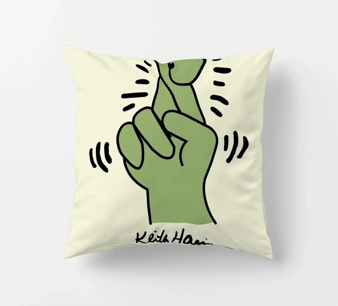 Stampa pop di Keith Haring con dita incrociate cuscino da ClubArt