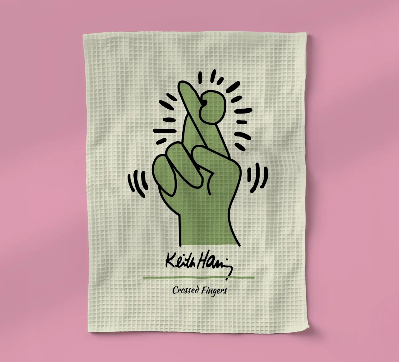 Keith Haring Gekreuzte Finger Pop Art Druck Geschirrtuch von ClubArt