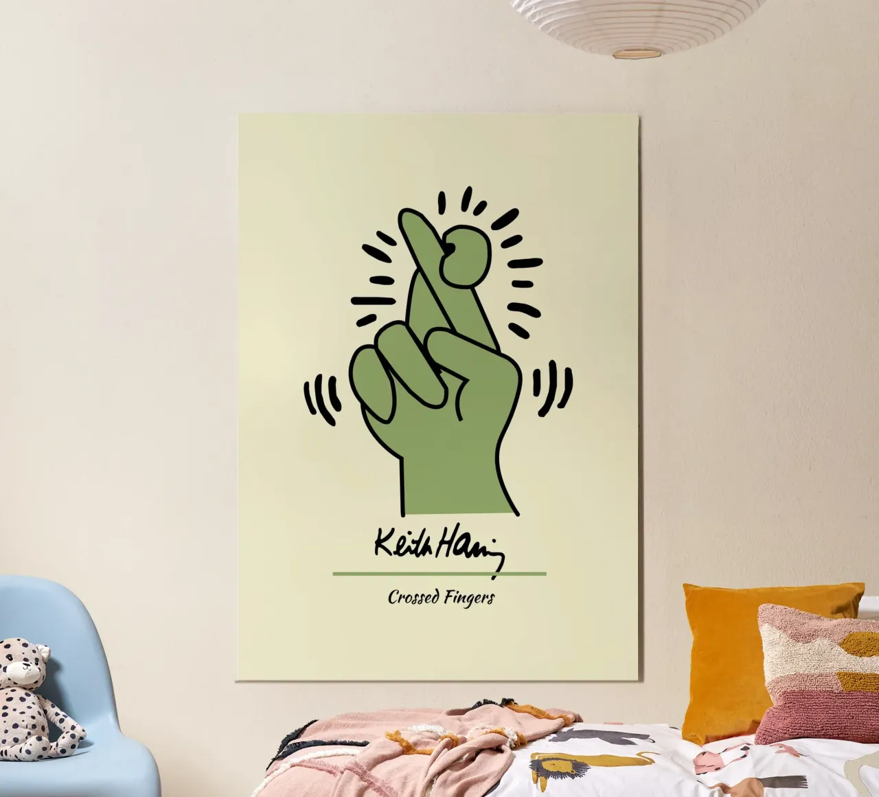 Stampa pop di Keith Haring con dita incrociate pannello forex da ClubArt