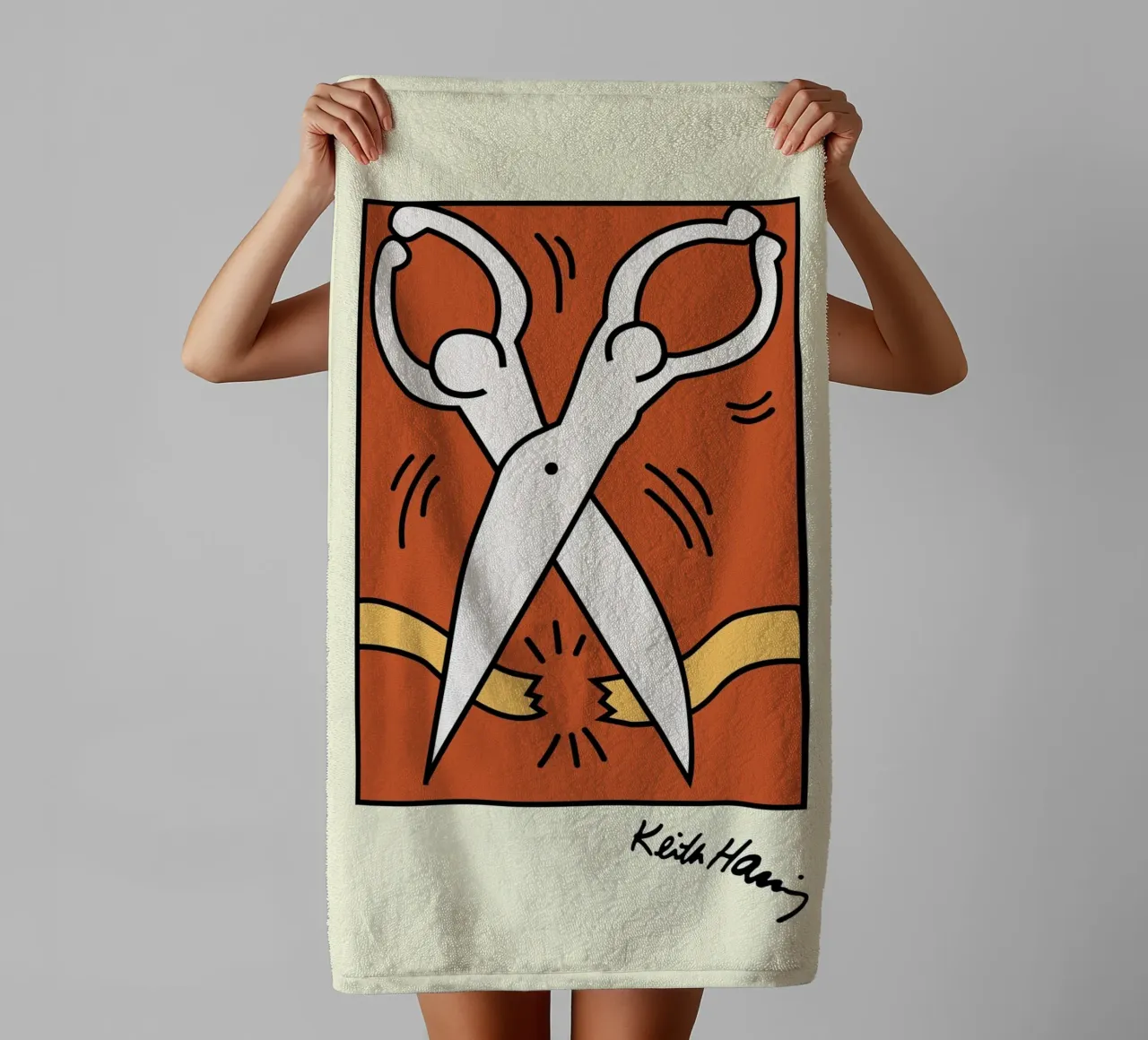 Keith Haring Scissors Pop Art Print towel by ClubArt