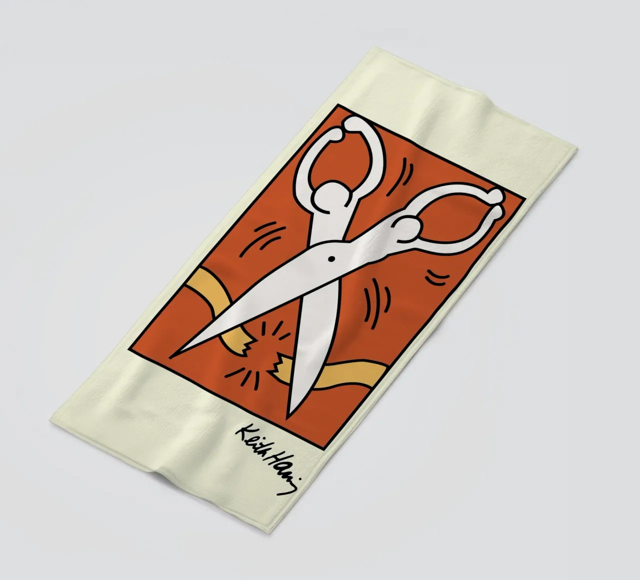 Keith Haring Scissors Pop Art Print beach towel by ClubArt