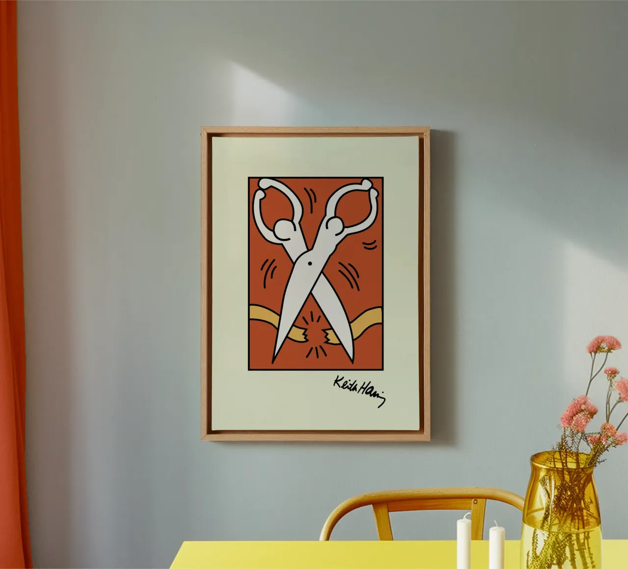 Keith Haring Schere Pop Art Druck Leinwand mit Schattenfugenrahmen von ClubArt