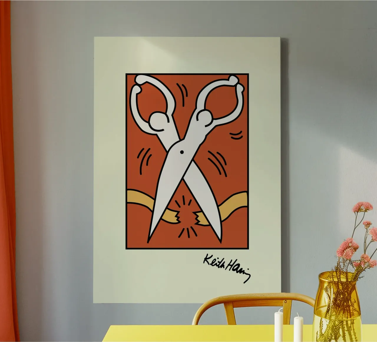 Keith Haring Schere Pop Art Druck Leinwand mit Schattenfugenrahmen von ClubArt
