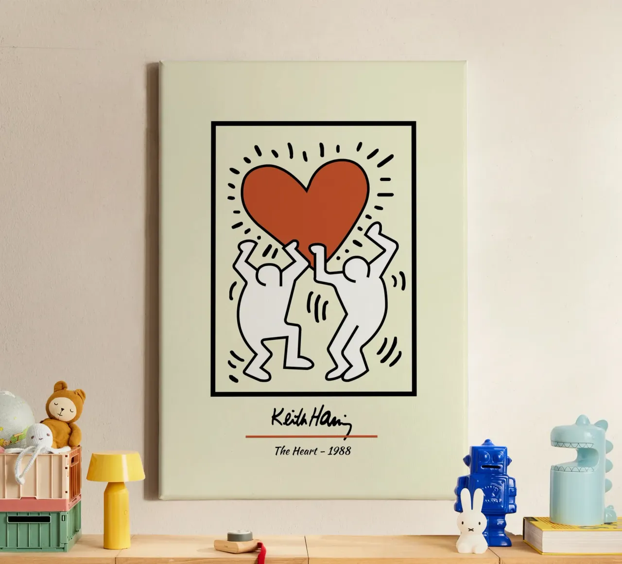 Keith Haring Das Herz Pop Art Poster Leinwand mit Schattenfugenrahmen von ClubArt