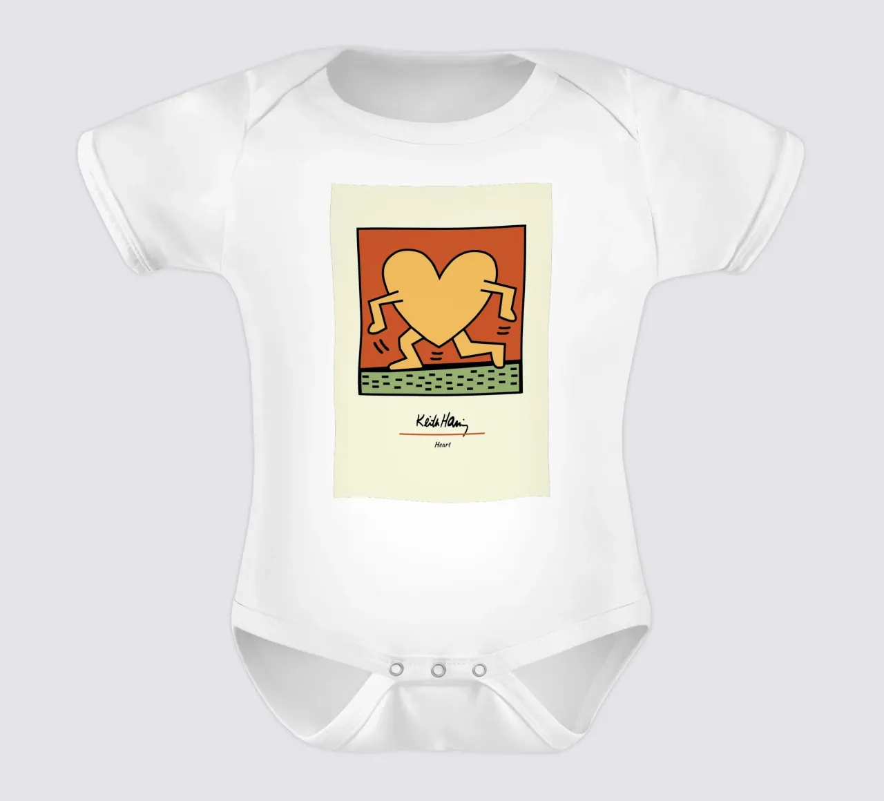 Stampa pop art del cuore di Keith Haring body neonato maniche corte da ClubArt