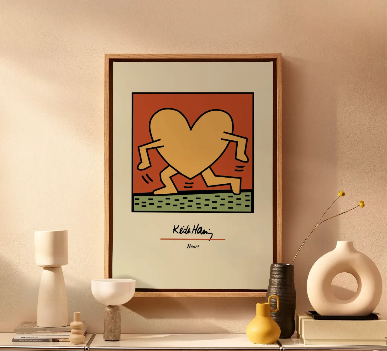 Estampa Pop Art Corazón Keith Haring lienzo con Marco flotante de ClubArt