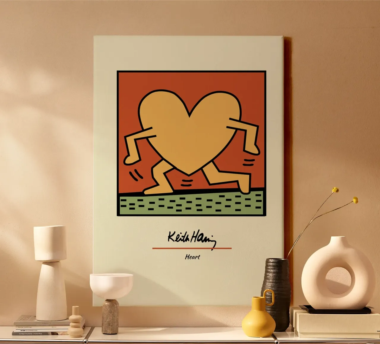 Estampa Pop Art Corazón Keith Haring lienzo con Marco flotante de ClubArt