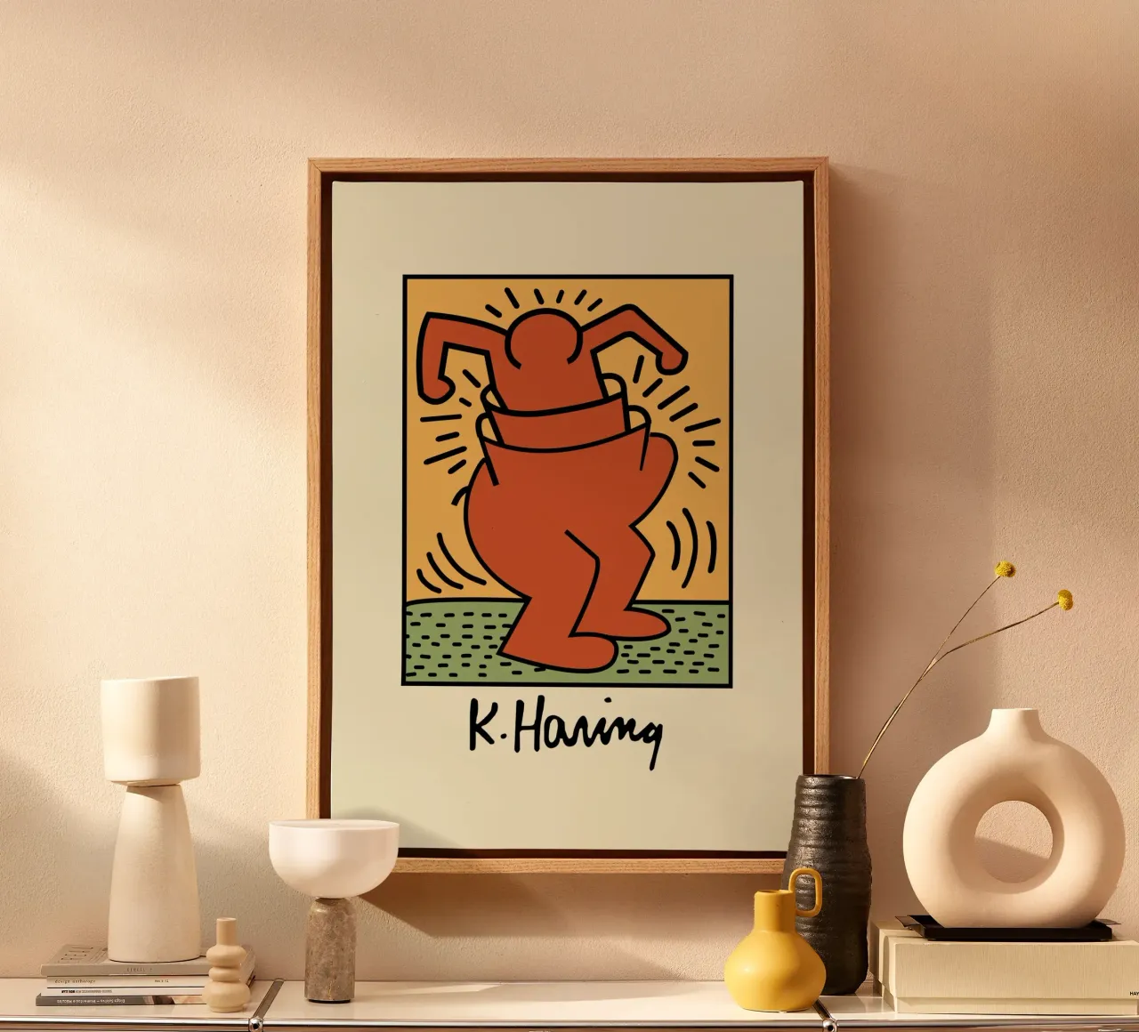 Keith Haring Strahlende Figur Pop-Art-Druck Leinwand mit Schattenfugenrahmen von ClubArt