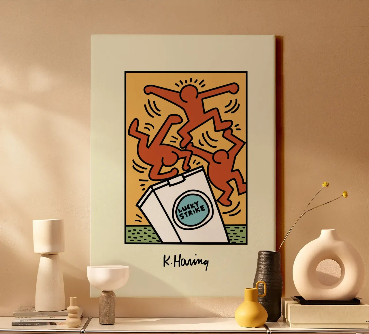 Poster pop art di Keith Haring Lucky Strike tela con Cornice a cassetta da ClubArt