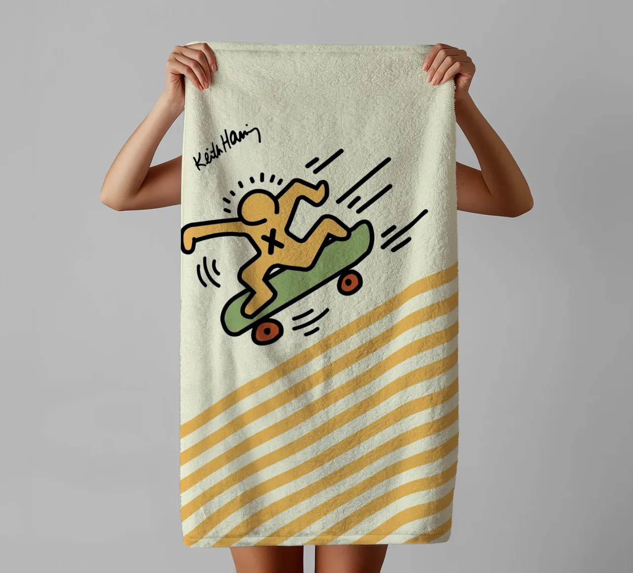 Keith Haring Skateboarder Pop Art Print towel by ClubArt