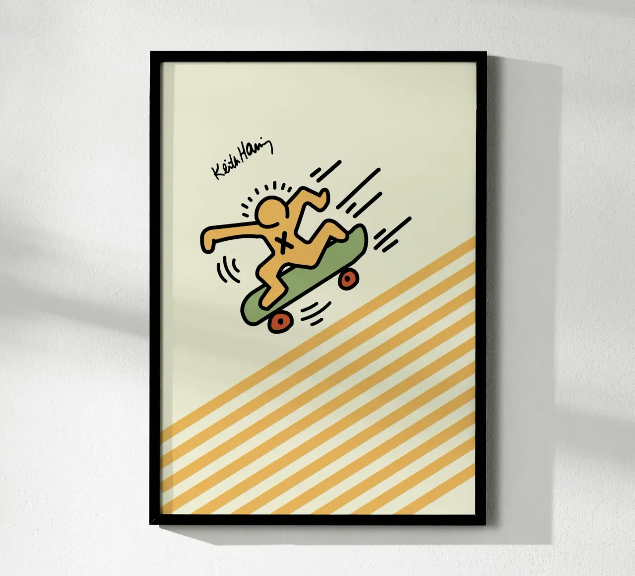 Stampa pop art di Keith Haring Skateboarder poster con telaio in plastica da ClubArt