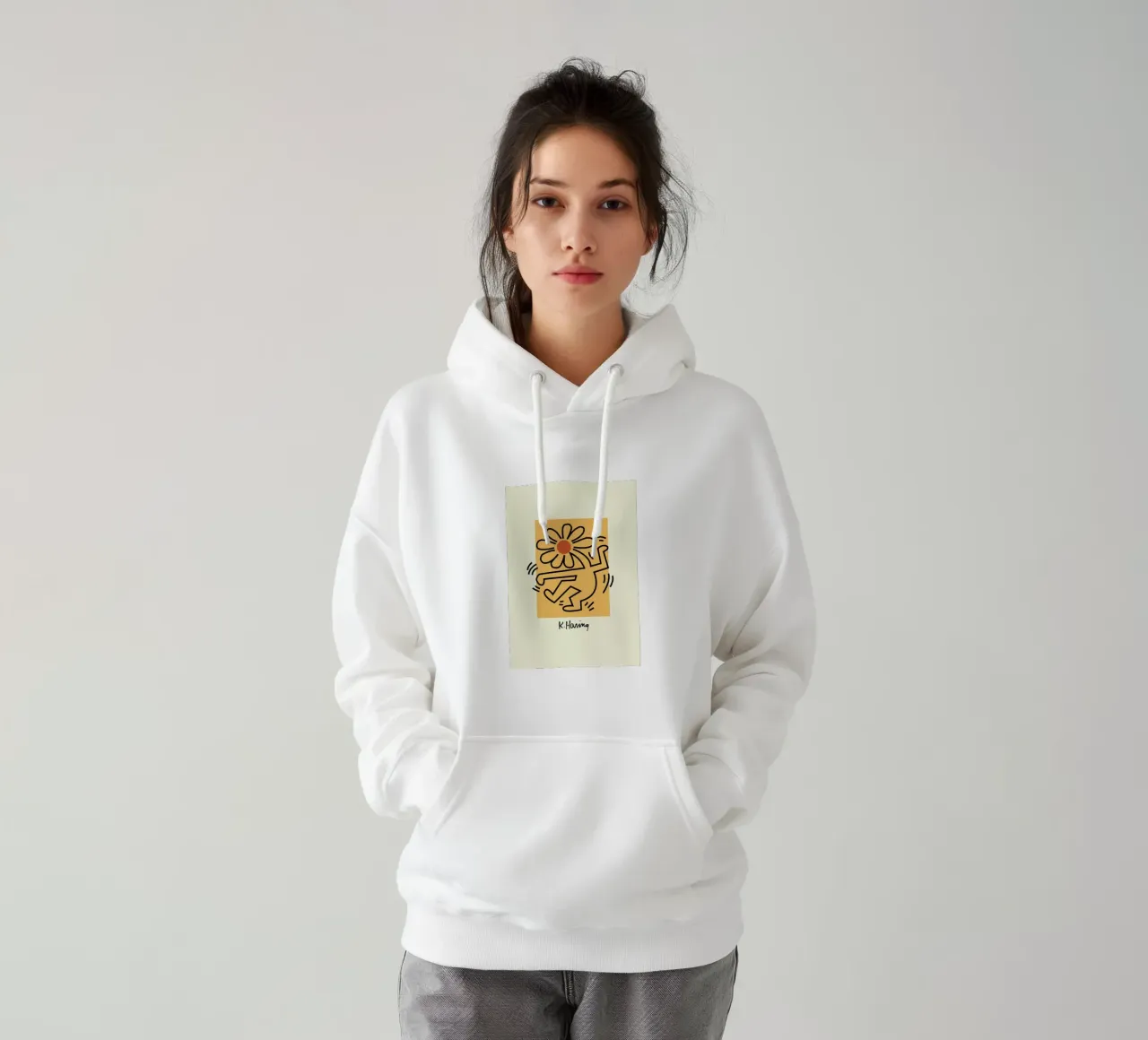 Stampa pop di Keith Haring Flower Figure felpa con cappuccio da ClubArt