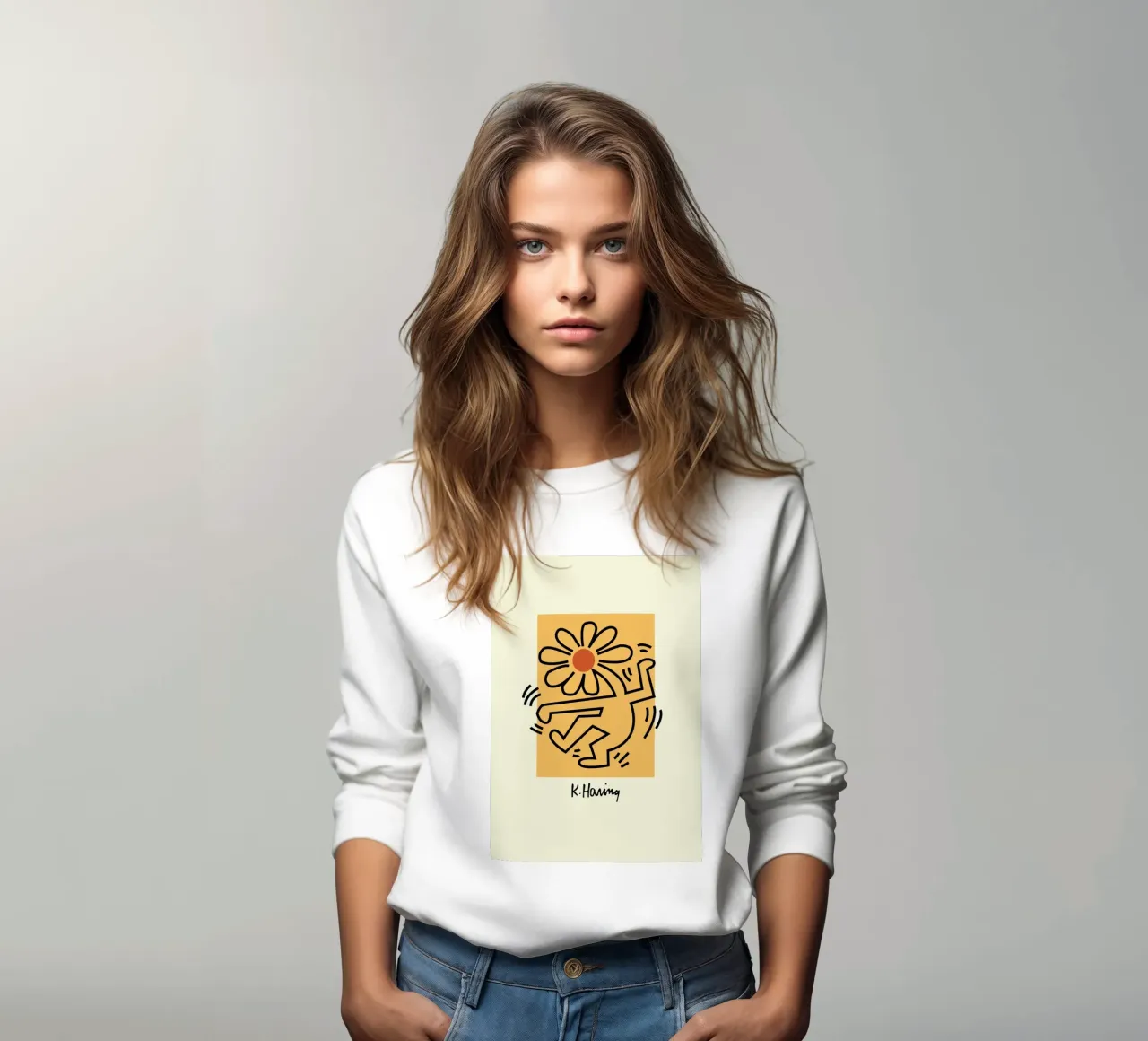 Stampa pop di Keith Haring Flower Figure felpa da ClubArt
