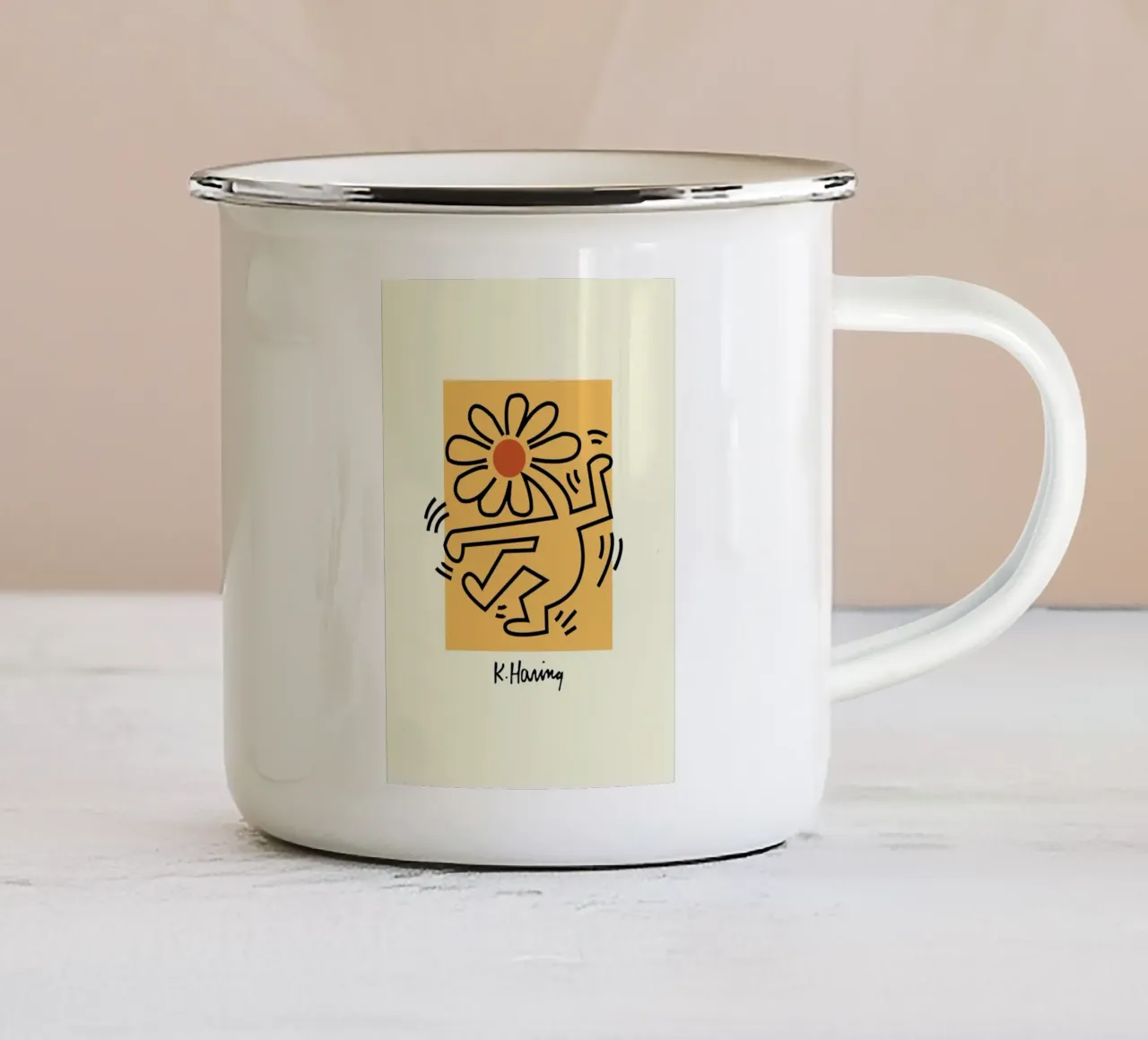 Stampa pop di Keith Haring Flower Figure tazza in smalto da ClubArt
