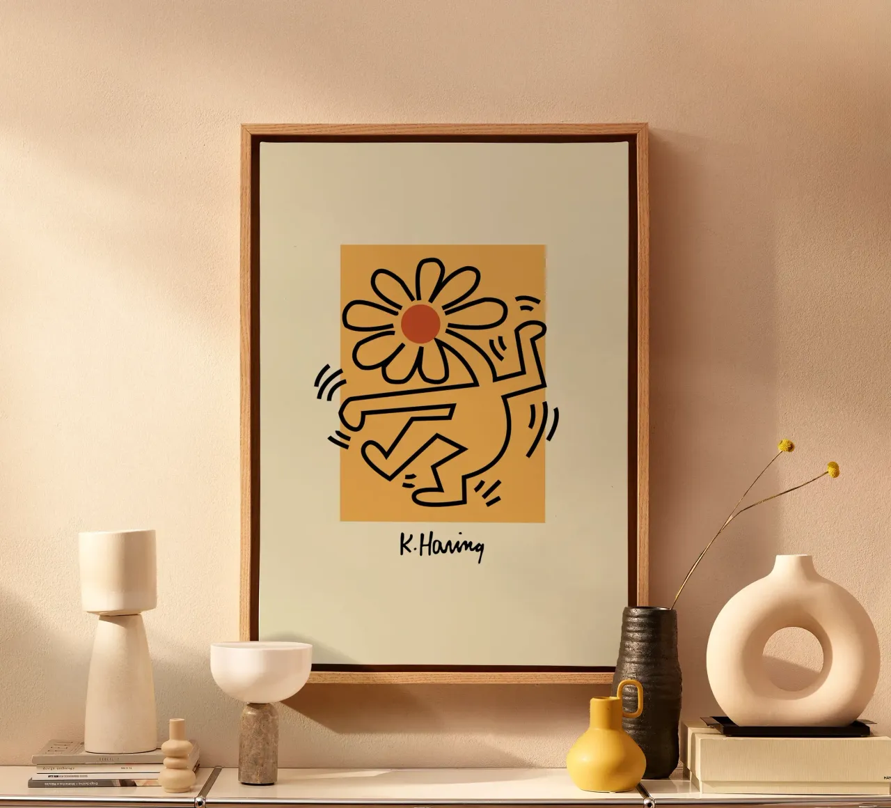 Keith Haring Bloemfiguur Pop Art Print canvas met Baklijst van ClubArt
