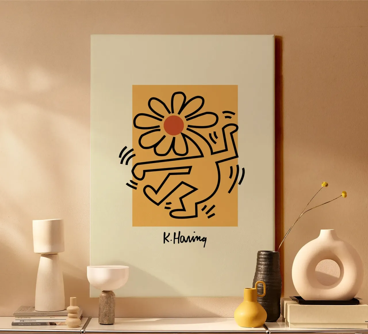 Keith Haring Bloemfiguur Pop Art Print canvas met Baklijst van ClubArt